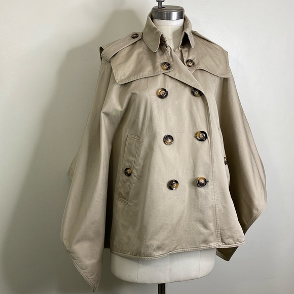DREAMY DOUBLE BREASTED PONCHO TRENCH COAT 🧥 OPEN SIDES SIZE MEDIUM 100% COTTON - Picture 7 of 17